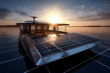 科技船船上的太阳能电池板背景