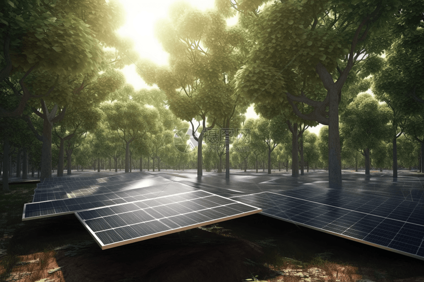 树木的太阳能电池板阵列图片