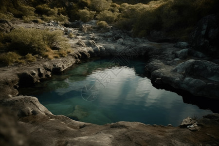 岩石池岩石地形的地热能水池背景