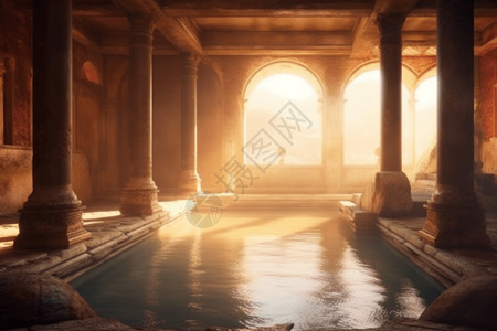 古罗马澡堂配有地热水高清图片