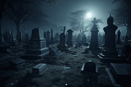 哥特式素材夜晚的墓地设计图片