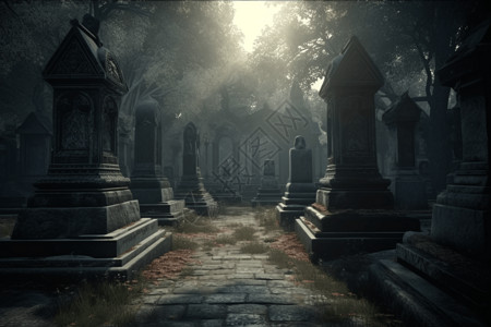怪异的阴森的哥特式墓地设计图片