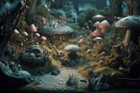 童话森林的3D粘土场景高清图片