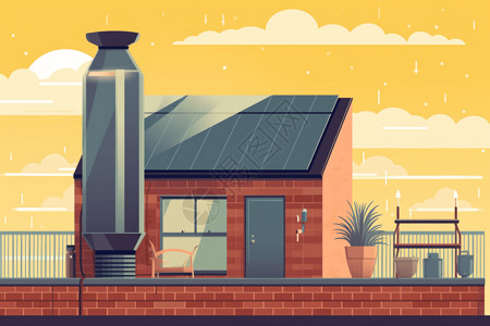 屋顶发电太阳能热水器系统插画