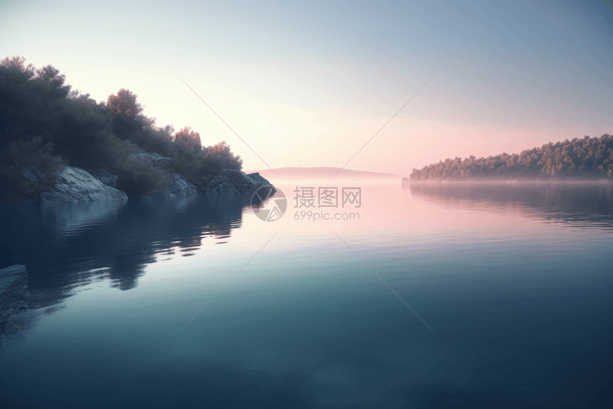 平静的湖和风景图片