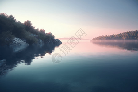 平静的湖和风景图片