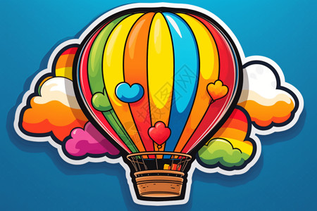卡通热气球彩色彩色热气球的贴纸插画
