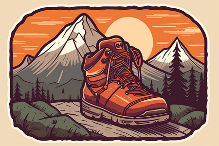 徒步旅行鞋-一个冒险的徒步旅行贴纸插画