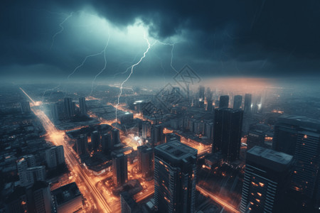 城市乌云雷雨天气电闪雷鸣设计图片