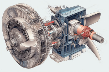 三维机械素材涡轮机解图插画