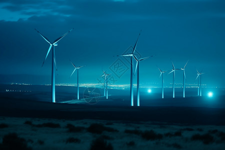 风力发电场的夜景图片