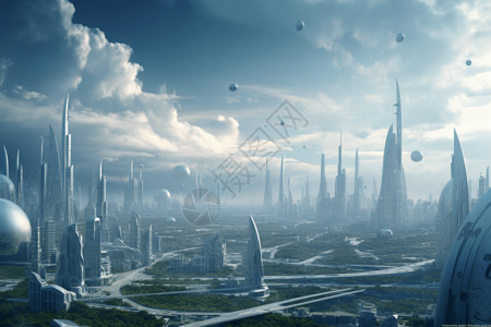 未来派高耸城市建筑背景图片