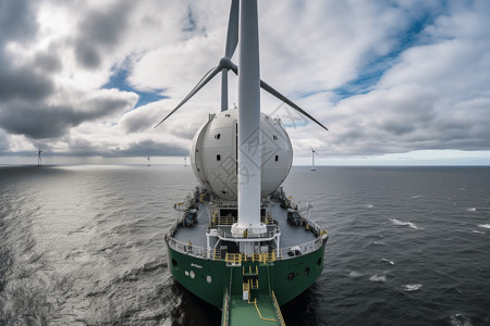海面上的风力涡轮机高清图片