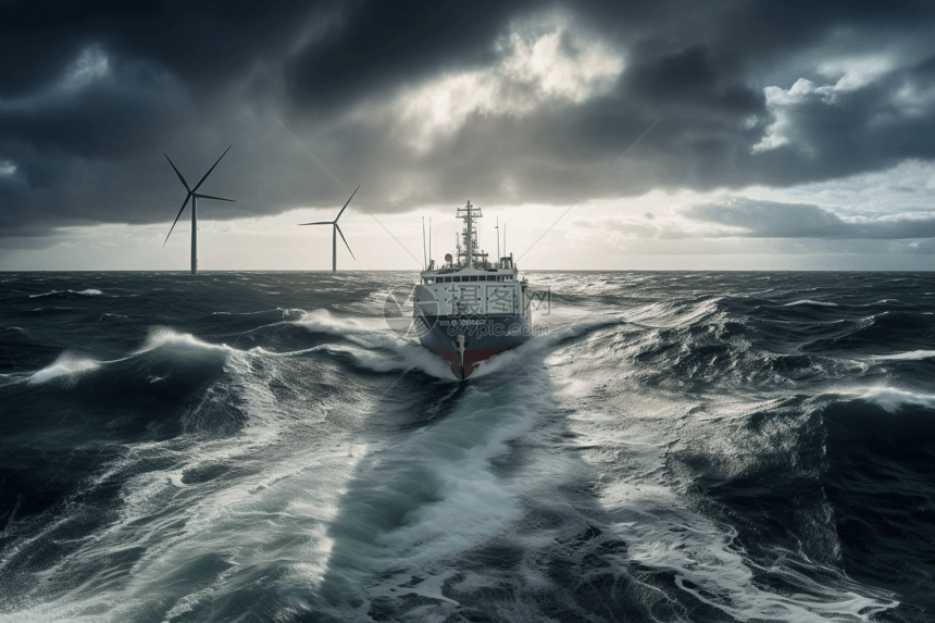 海洋中的风力发电机器图片