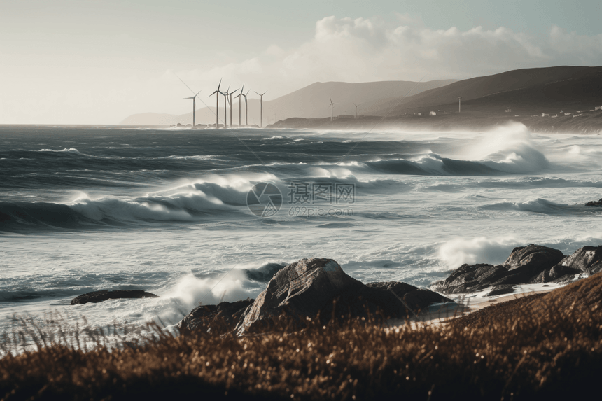 大海中的风发电图片