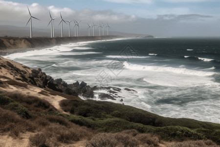 海岸线上的风力电场图片