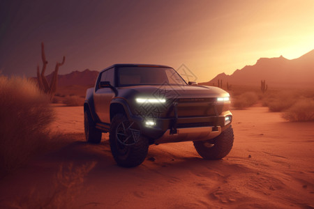 沙漠公园沙漠中的越野车设计图片