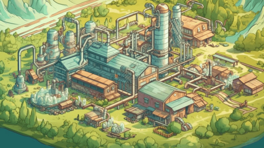 地热动力植物工厂的卡通插图背景图片