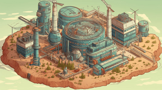 地热动力植物工厂的卡通绘制背景图片