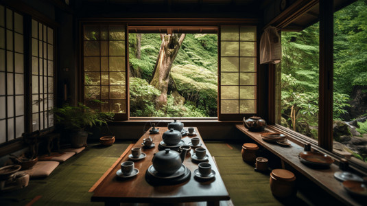 山间禅意优雅茶室图片