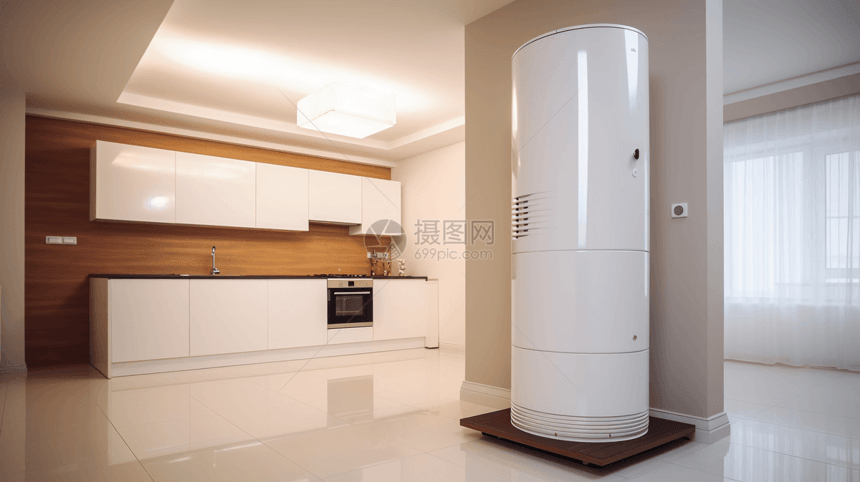 家庭住宅中的热泵设备3D概念图图片