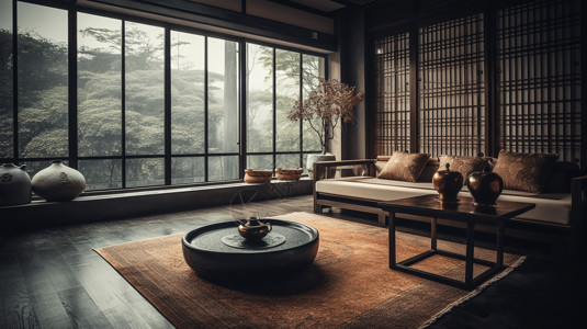 新中式家居客厅设计背景图片