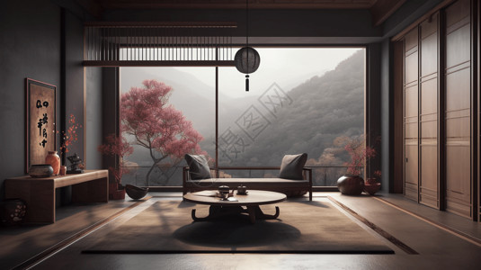 新中式家居客厅背景图片