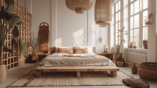 波西米亚素材波西米亚简约卧室场景设计图片