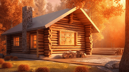 山间木屋的3D概念图设计图片