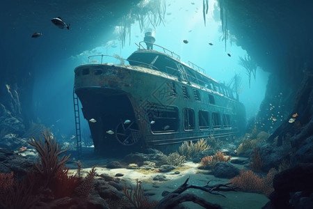 海洋潜水海洋里的沉船设计图片