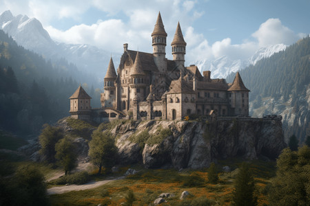 山顶的建筑中世纪复古城堡设计图片