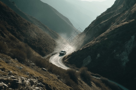 汽车穿过陡峭的山口背景图片