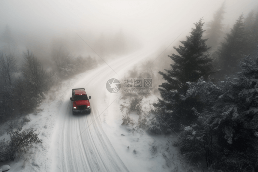 雪地上行驶的卡车图片