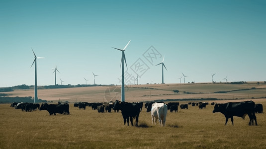 风力发电奶牛场图图片