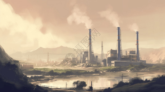 地热发电厂的景观插图图片