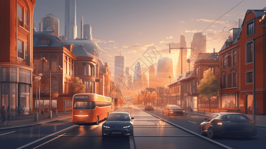 未来派城市街道概念插图背景图片
