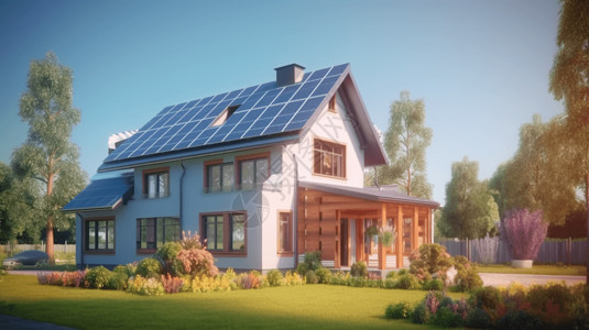 别墅太阳能别墅新能源供暖创意插图设计图片