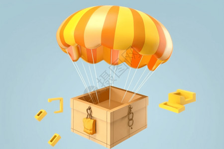 打开的礼品盒3D立体降落伞箱子设计图片