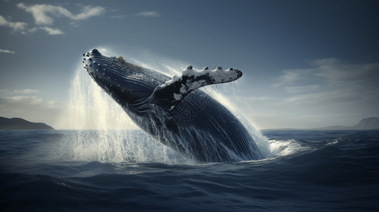头鲸突破水面的照片高清图片