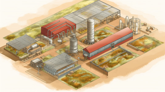 工厂概念图新能源养殖农场3D概念图插画