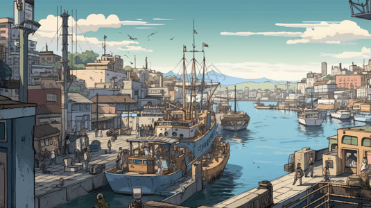 港口小镇的概念插图图片