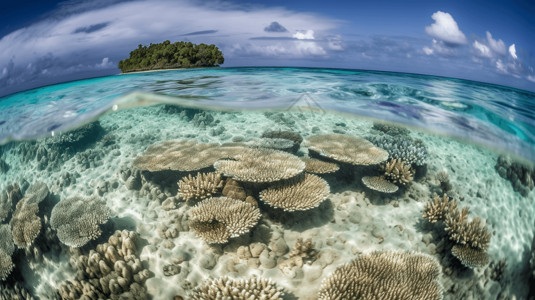 生物岛浅水中漂白礁的照片背景