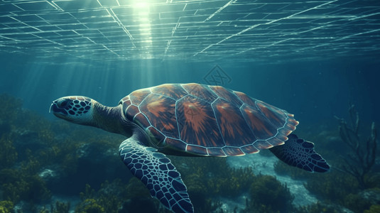 海龟水下生物电池高清图片