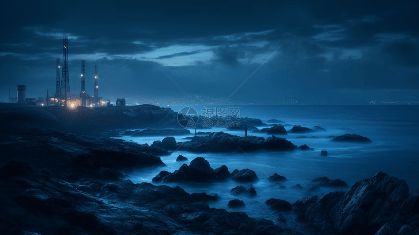 夜间海洋发电厂的图片
