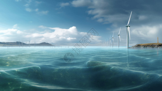海洋全景海洋中新能源发电的巨大规模设计图片