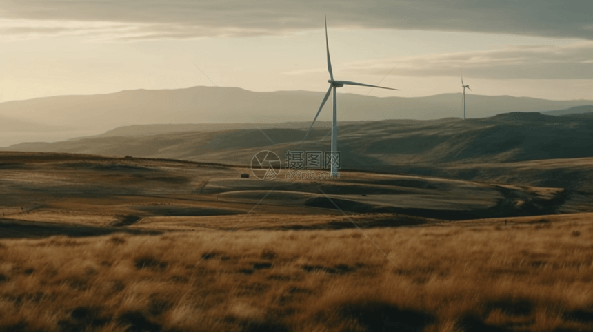 山间大型风力涡轮机图片