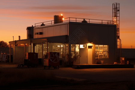 日落时工厂外观植物景观图片