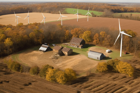 有风力涡轮机的生物质农场图片