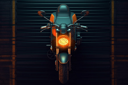 电动车库电动摩托车3D概念图插画