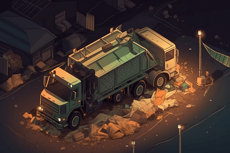 垃圾填埋场垃圾处理厂垃圾车的插图插画